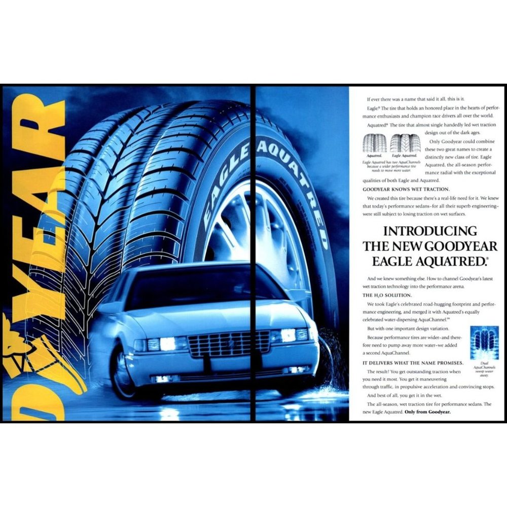 1994 Goodyear Tires Eagle Aquatred 2 Page Vintage Print Ad Cadillac Wall Art